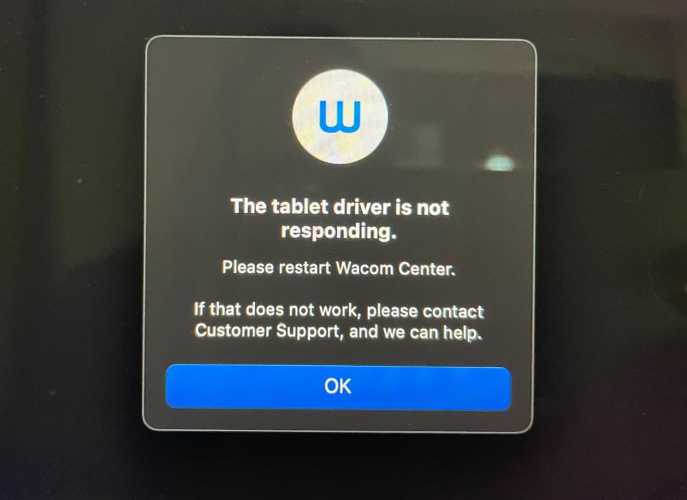 wacom error message: the tablet driver is not responding 