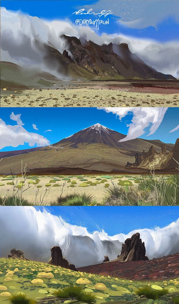 3 paintings of the Teide national park