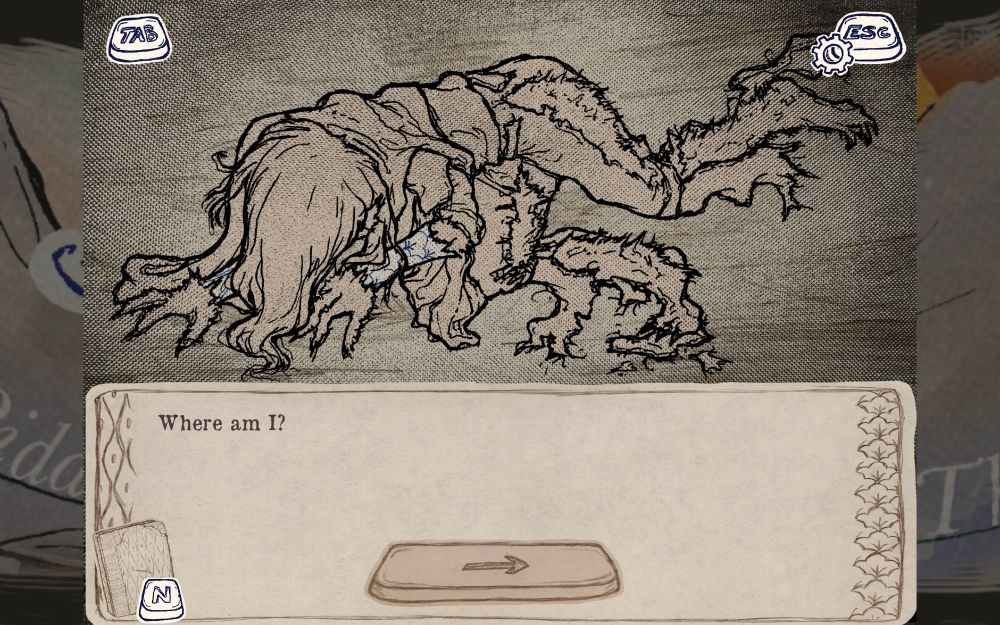 Screenshot of Amadeus transforming into a werewolf with the text "Where am I?"