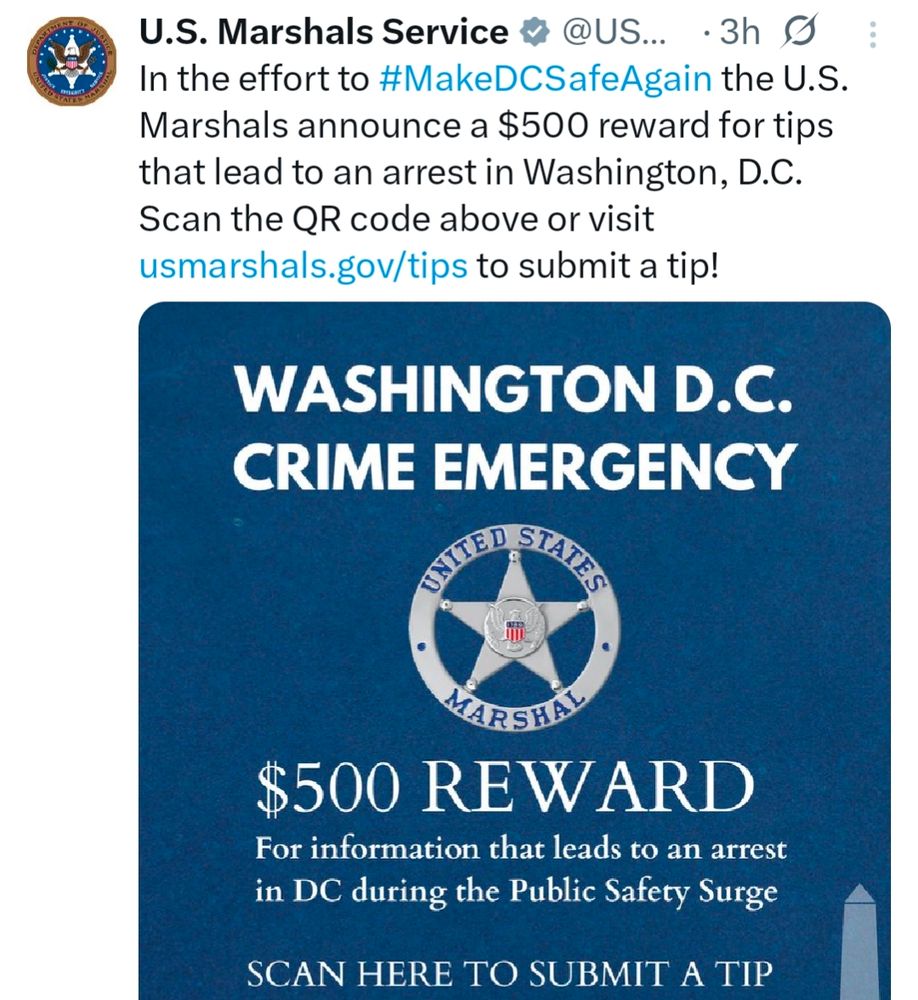 Tweet from the fascist forces of the U.S. Marshal Service that reads 