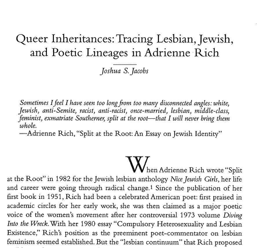Screenshot of the linked essay about Adrienne Rich