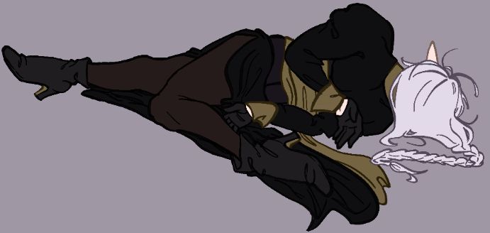 Eilryl, an elven fate cleric, lying on the ground in the Family Guy death pose.