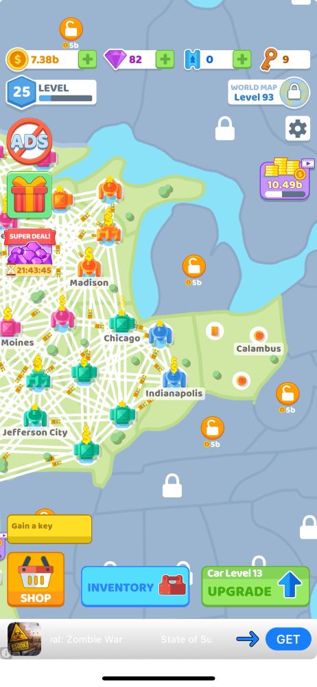 A screenshot from a game called State Connect, with a very…interesting misspelling of Columbus, Ohio as Calambus