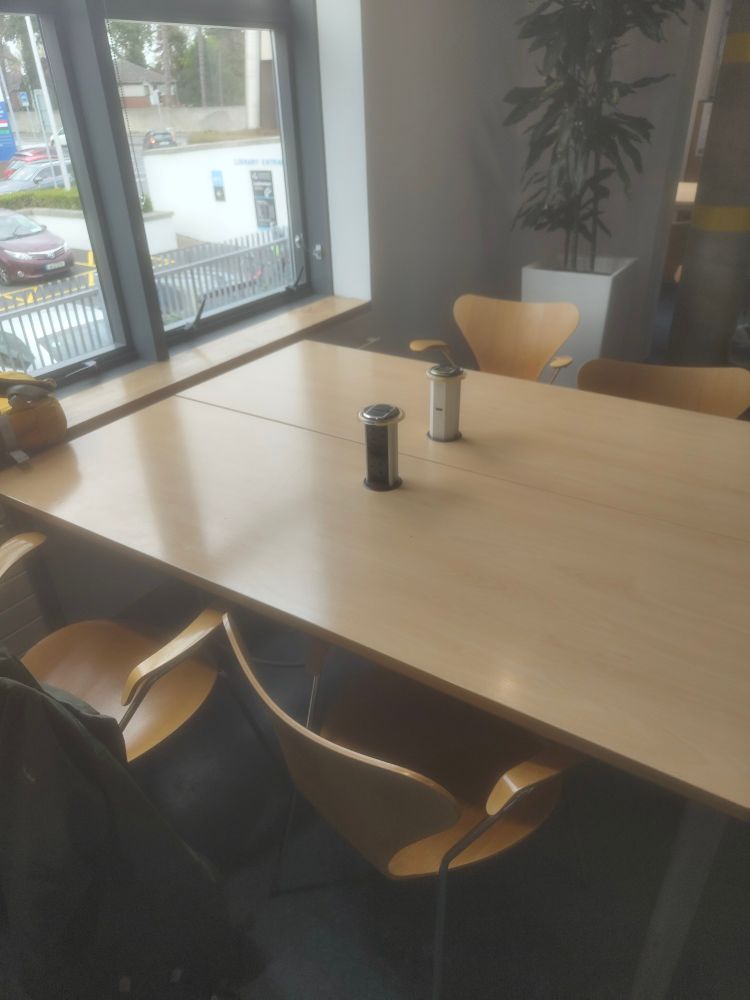 Desks in a library without Leaving Cert students, choice of seat and view, for the things I must do