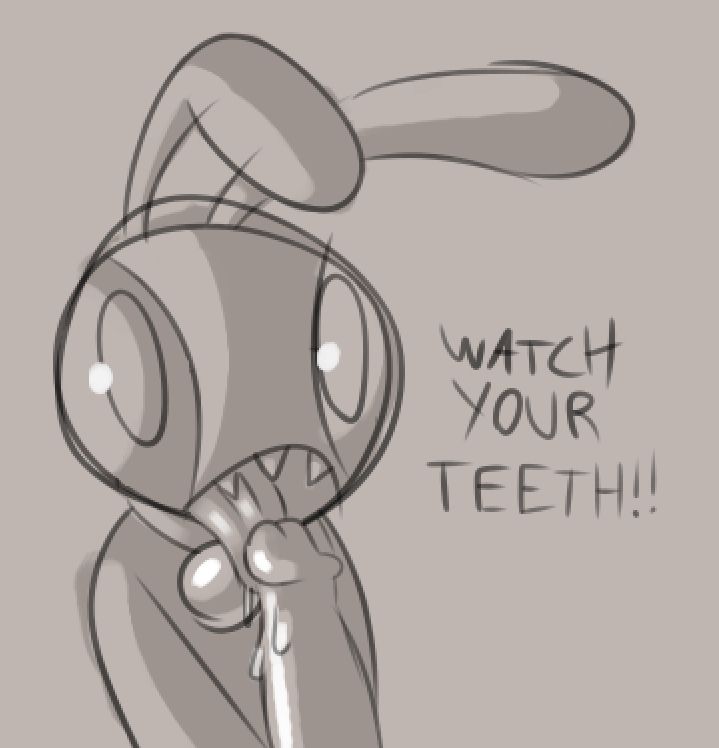 A sketch of Rage!Manny (my fursona) licking a penis. There is text reading "WATCH YOUR TEETH!!".