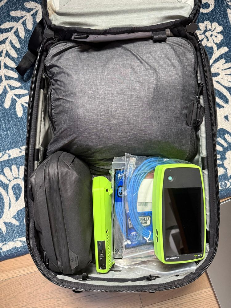 Inside of my packed Peak Design bag of my tools and equipment.