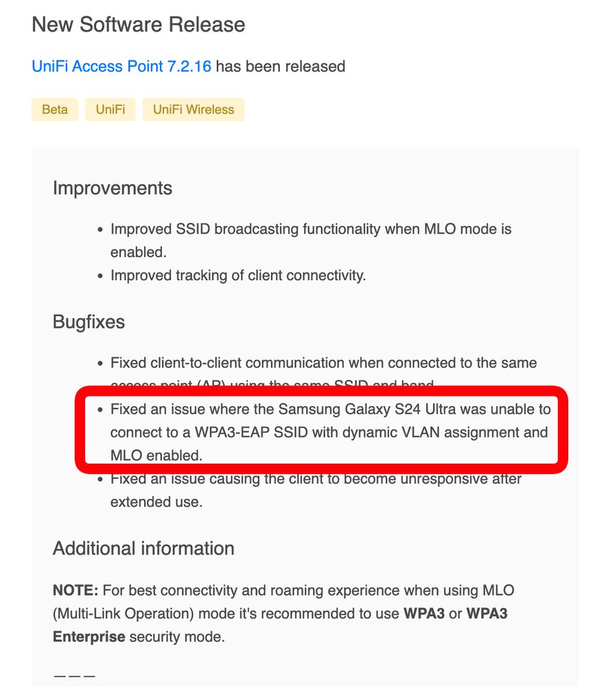 Details in the UniFi Access Point release notes.