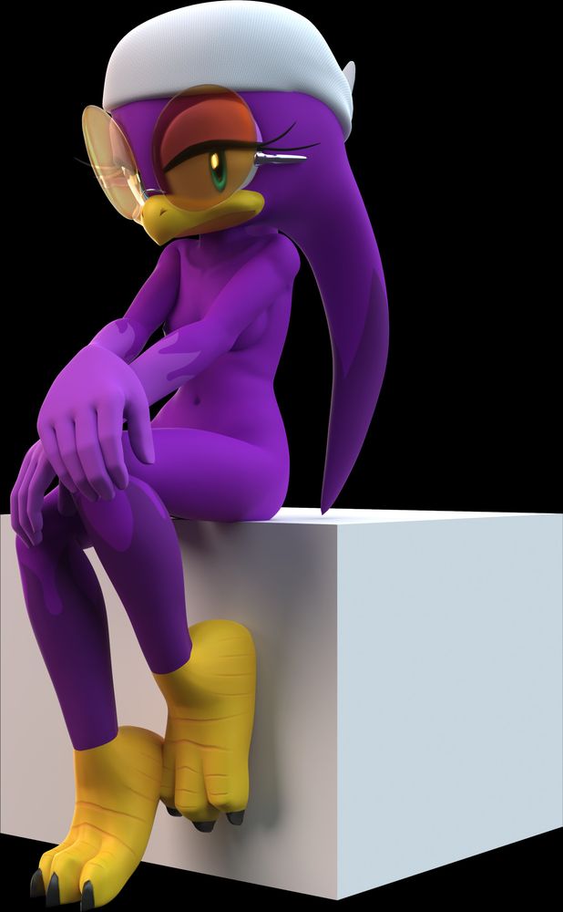 Wave the Swallow sitting on a featureless cube. Inspired by art by Fours.