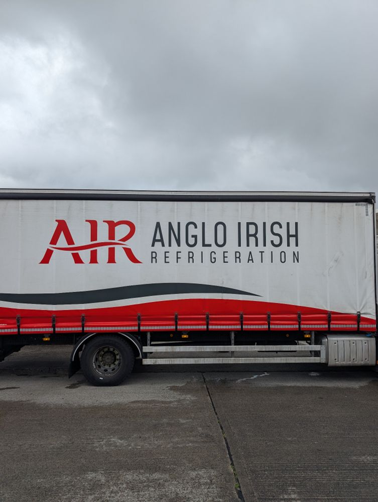 Side view of a lorry branded "Anglo-Irish Refrigeration"