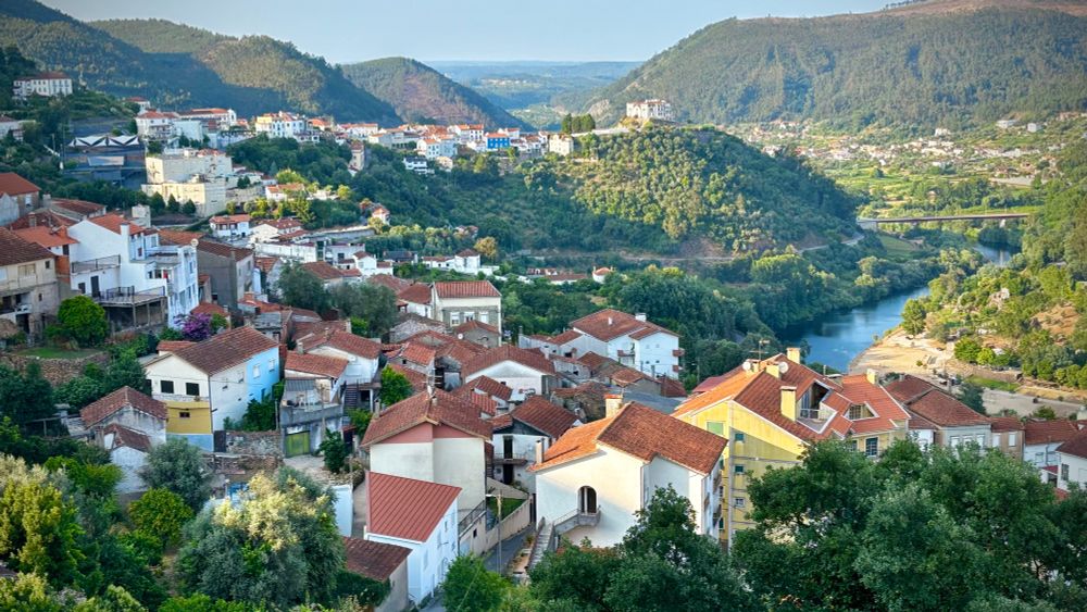 Landscape photo of the river valley of Penacova in Portugal. 
