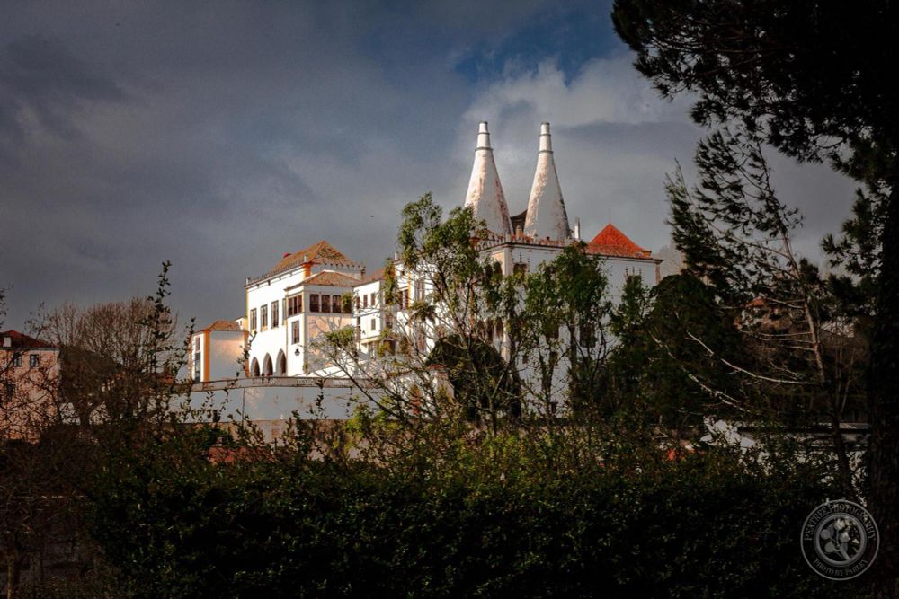 A view through the trees of the National Palace in Sintra.