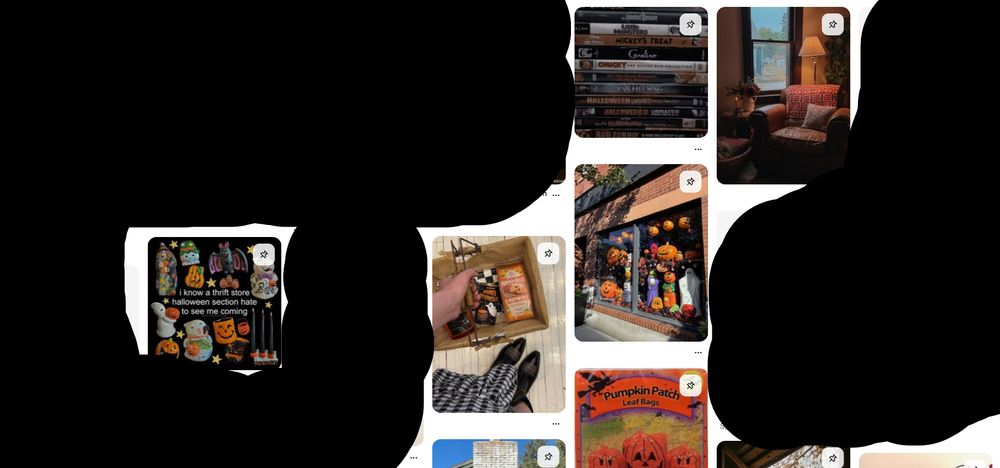 Image of Pinterest with all the nine ads blocked out. All that remains are six photos of various fall themes.