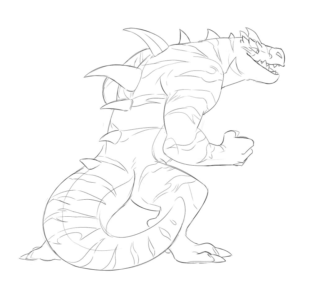 The devilsaur huge and monstrous after he finishes swallowing.