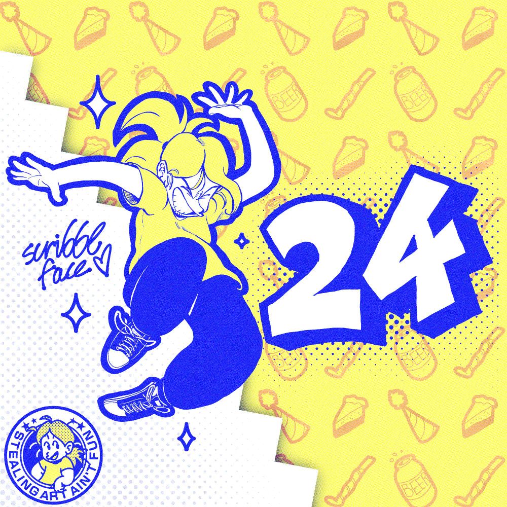 The pose is based on the Moving Shadow logo. Moving Shadow was a drum and bass/jungle/breakbeat record label from the 90s.