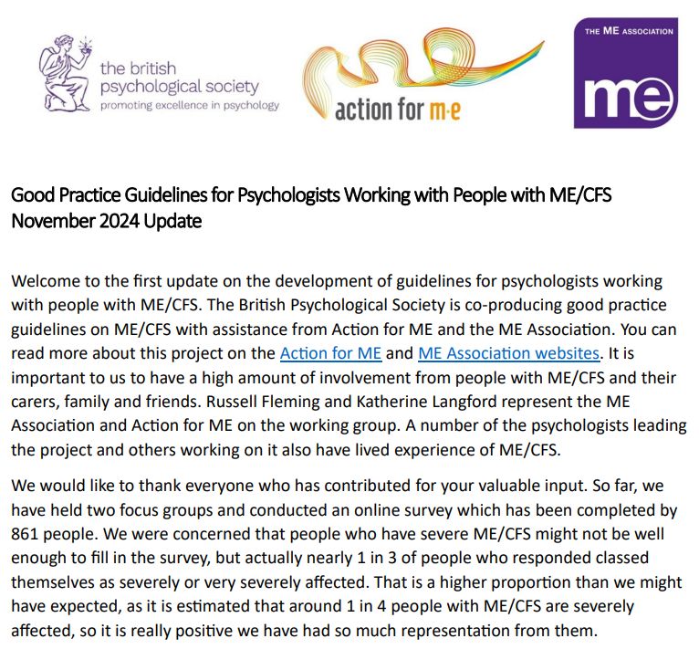 Logos for the British Psychological Society, Action for ME & ME Association

Good Practice Guidelines for Psychologists Working with People with ME/CFS
November 2024 Update 

Screenshot of 1st 2 paragraphs
