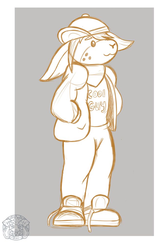 A rabbit wearing cool clothes and being cool. Sketch example.
