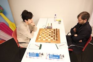 The leader Javokhir Sindarov drew with Nils Grandelius in round 6. Photo Mikael Svensson.