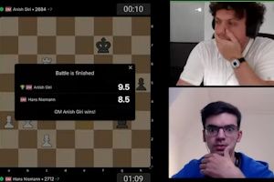 Startled reactions at the end of the end of the match when Niemann wandered into checkmate. Niemann 60 seconds left, Giri 10.