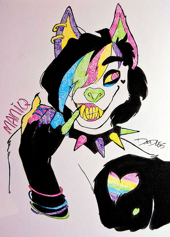 Ink and Gel Pen drawing of my sparkle dog husky, Maniq. 