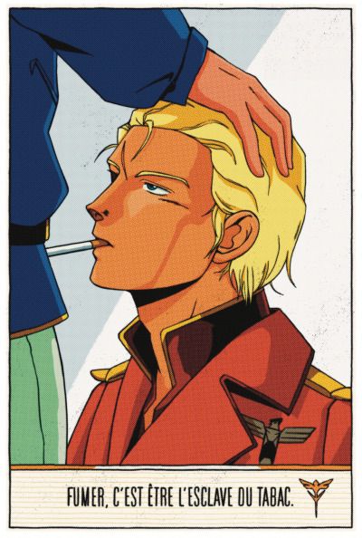 do you know that french ad where the woman has a cigarette in her mouth against a man’s crotch and it says “FUMER, C'EST ÊTRE L'ESCLAVE DU TABAC.” (Smoking is to be tobacco’s slave)

This is that except it’s Char from CCA with a cigarette against a woman’s crotch