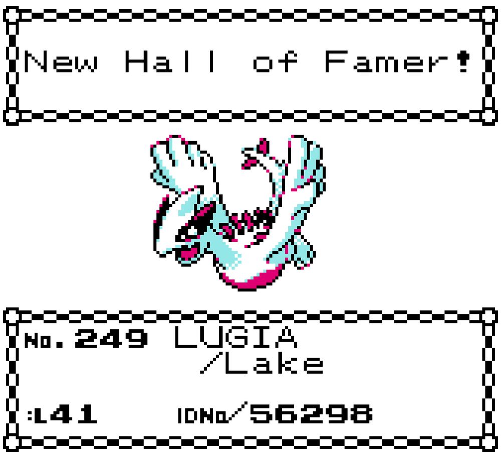 hall of fame screenshot of a shiny lugia named Lake
