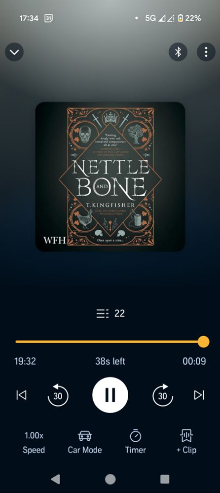 A screenshot of NETTLE AND BONE by T Kingfisher on audible 