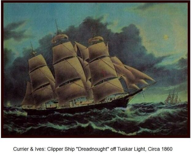 Fast Clipper (Packet) ship, Dreadnought, under Captain Samuel Samuels