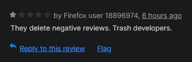A review stating "They delete negative reviews. Trash developers."