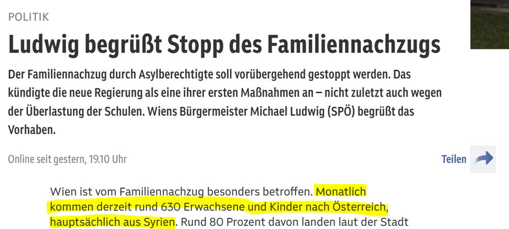 Ludwig begrüßt Stopp des Familiennachzugs

Der Familiennachzug durch Asylberechtigte soll vorübergehend gestoppt werden. Das kündigte die neue Regierung als eine ihrer ersten Maßnahmen an – nicht zuletzt auch wegen der Überlastung der Schulen. Wiens Bürgermeister Michael Ludwig (SPÖ) begrüßt das Vorhaben.

Wien ist vom Familiennachzug besonders betroffen. Monatlich kommen derzeit rund 630 Erwachsene und Kinder nach Österreich, hauptsächlich aus Syrien. 