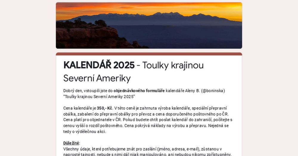 KALENDÁŘ 2025 - Toulky krajinou Severní Ameriky