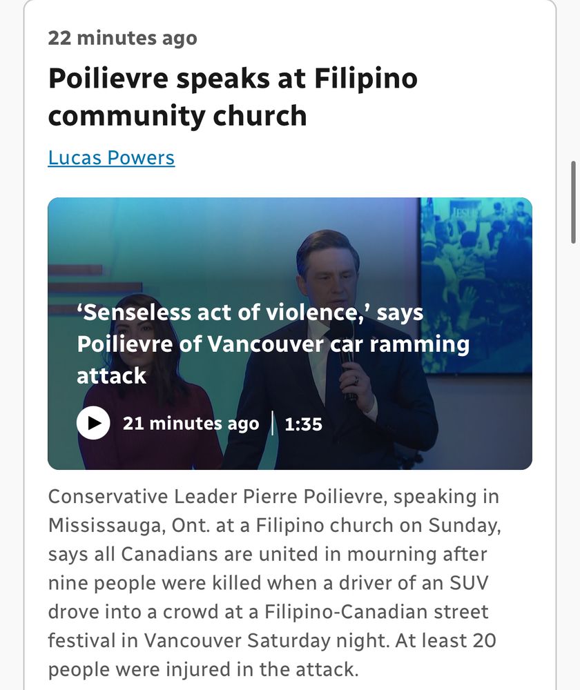 Poilievre speaks at filipino church after driver attack on Filipino festival in Vancouver  