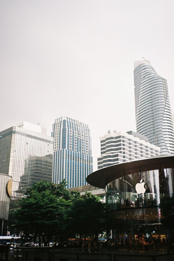 Apple store and some buildings in bangkok after the rain.