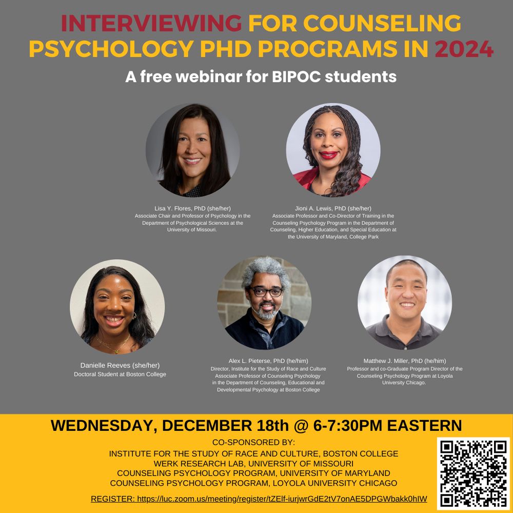 we are holding a webinar on interviewing for PhD programs in counseling psychology on Wednesday, December 18th from 6-7:30pm Eastern.
 
Registration link: https://luc.zoom.us/meeting/register/tZElf-iurjwrGdE2tV7onAE5DPGWbakk0hIW