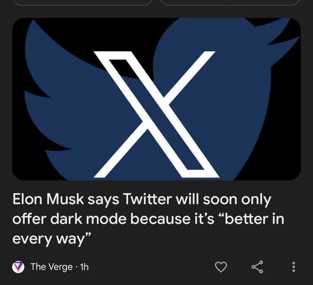 a news post from the verge saying Elon will be only allowing dark mode on Twitter.com (x)