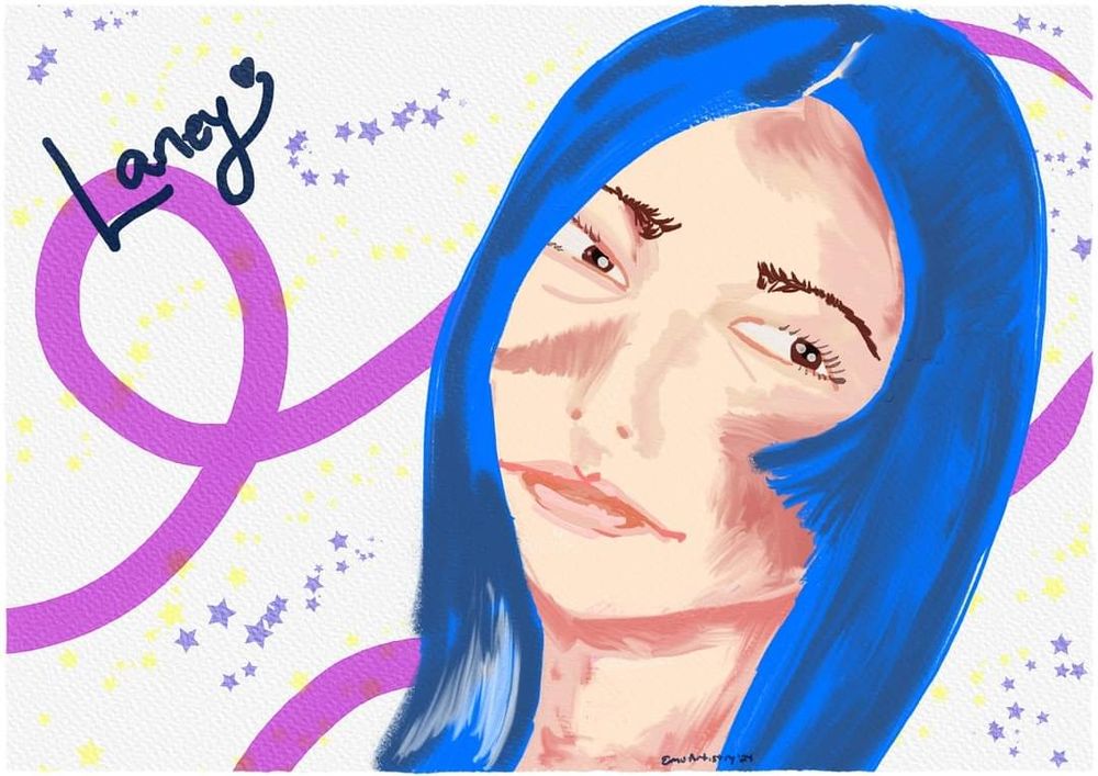 Laney, an original character with long blue hair and brown eyes