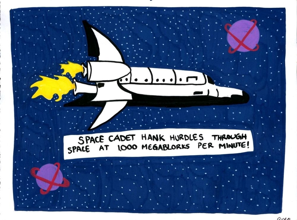 Space cadet hank hurdles through space at 1,000 megablorks per minute