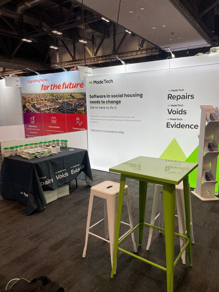 A tidy Made Tech stand. Same backdrop text as the original post skeet