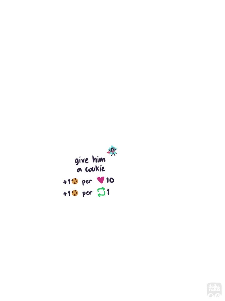 There is a tiny Ralsei in the center of a white void. "give him a cookie. +1 cookie per 10 likes. +1 cookie per 1 repost"