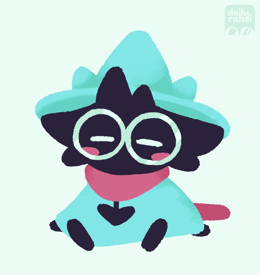 A tiny Ralsei is sitting on the floor with its eyes closed.
