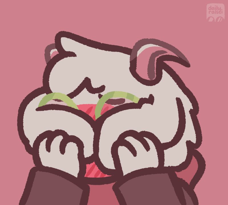 Ralsei is blushing and covering his face with his ears.