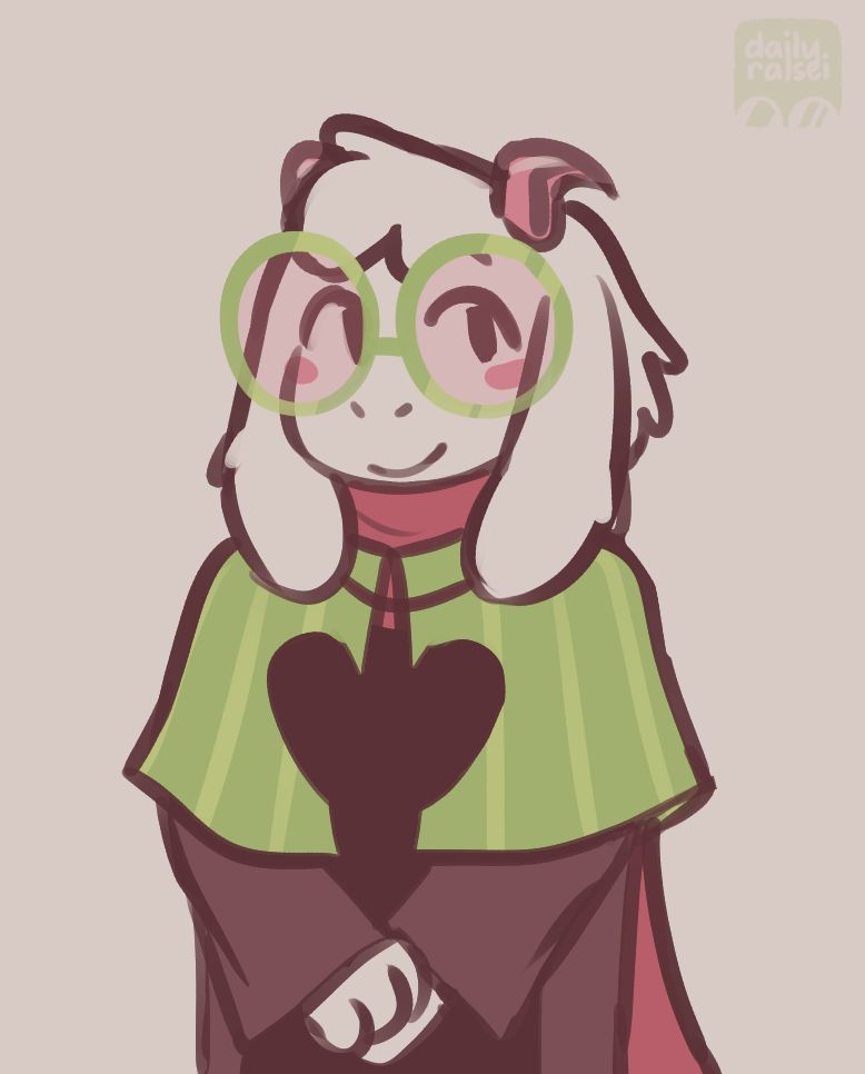 Ralsei is wearing green glasses, a short green poncho with a heart chest cutout, and long dark robes.
