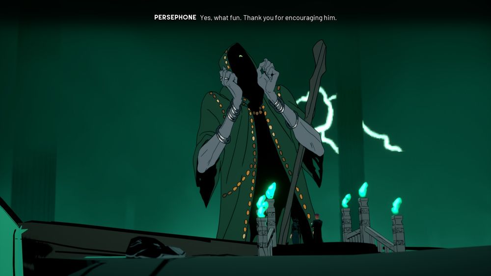 Charon looks really happy after Grace promised him they could do something fun together. Persephone however appears less than enthusiastic when stating the following: "Yes, what fun. Thank you for encouraging him." 
 