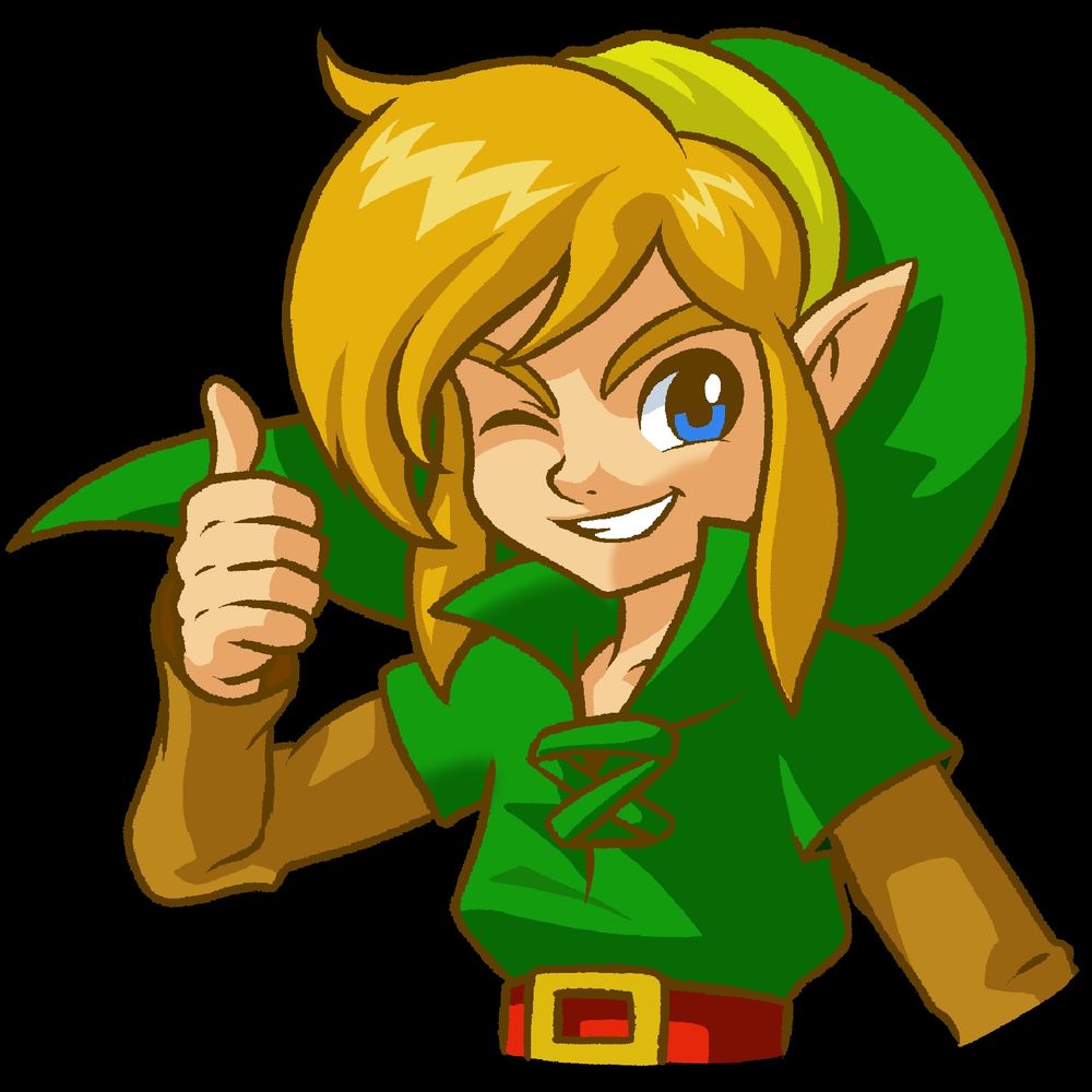legend of zelda triforce heroes emote drawn in the style of oracle of ages and seasons