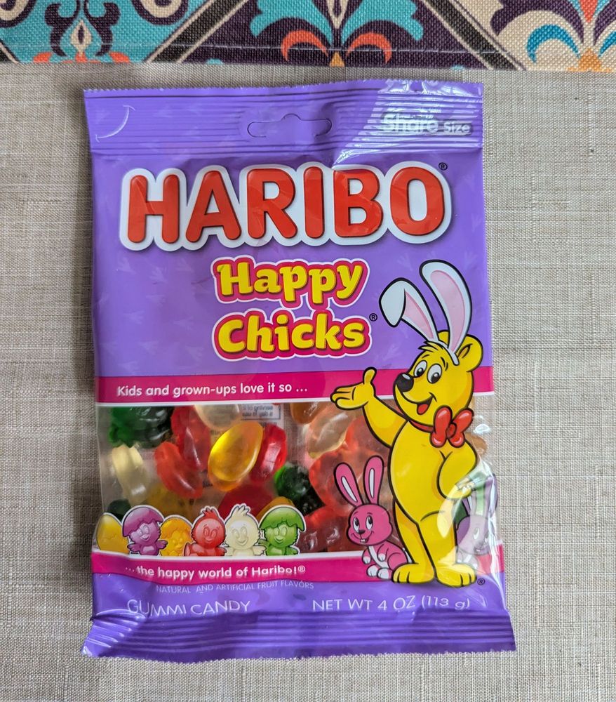 A package of Haribo "happy chicks" gummies. 