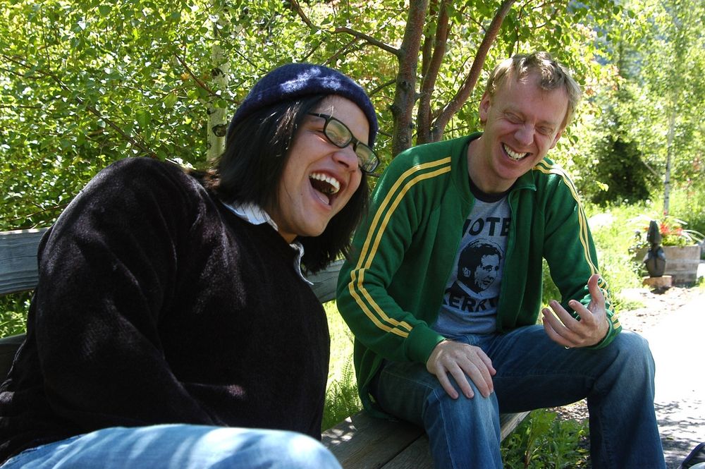 Director Sterlin Harjo and creative advisor Mike White at the 2004 Screenwriters Lab.
