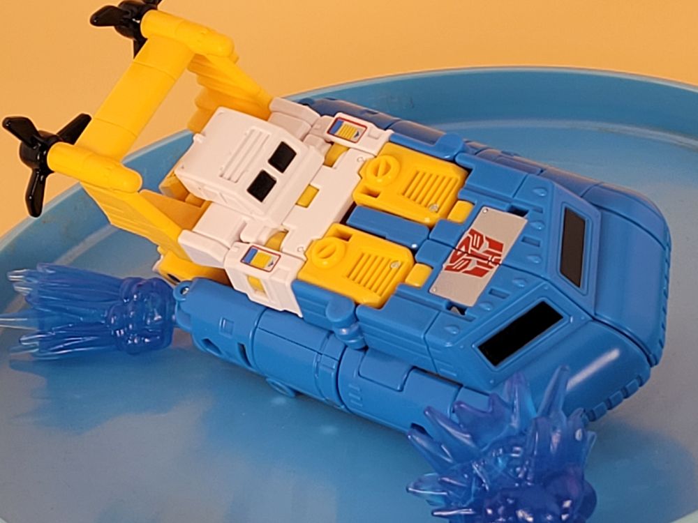 Retro Seaspray, making a splash as he plows through the waves in hovercraft mode.