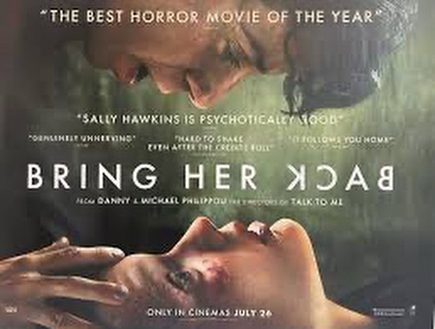 Film poster for Bring Her Back, showing the faces of 2 major characters horizontally 