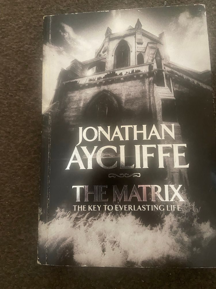 Book cover for The Matrix by Jonathan Ayecliffe featuring a stark monochrome image of an old building 