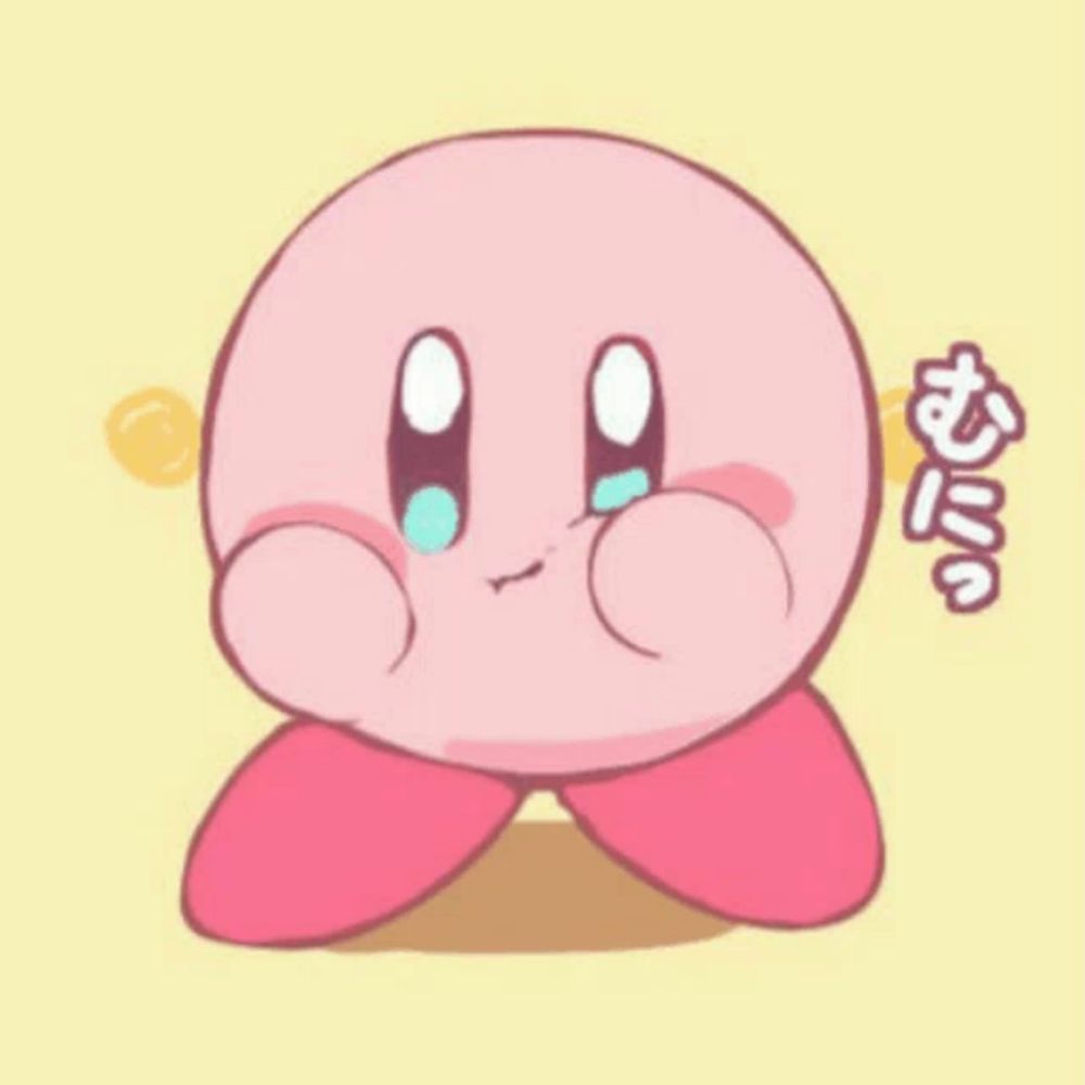 a cartoon drawing of kirby with an angry expression on his face