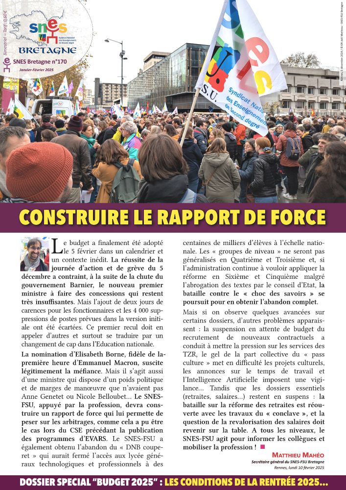 Une du SB170 : photo de la manifestation du 5 décembre à Rennes. + édito de Matthieu Mahéo à retrouver sur le site du SNES Bretagne
